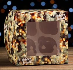 Коробка на 4 капкейка с окном "Счастливого рождества", 16 х 16 х 10 см Изображение Коробка на 4 капкейка с окном "Счастливого рождества", 16 х 16 х 10 см